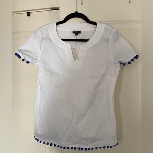 NWT talbots white short sleeve with blue Pom poms